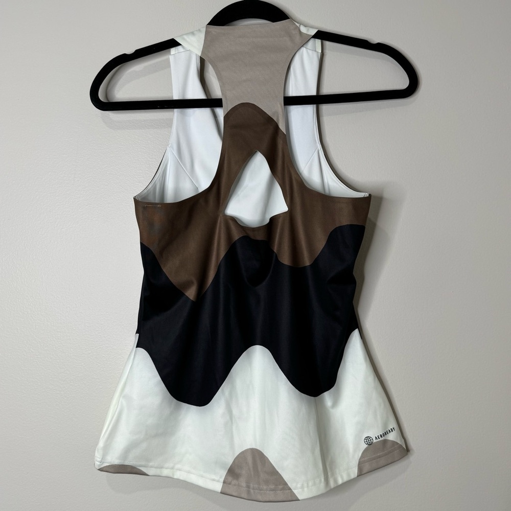 adidas x Merimekko Black Brown & White‎ Abstract Racer Back Cutout Athletic Tank - Picture 8 of 9